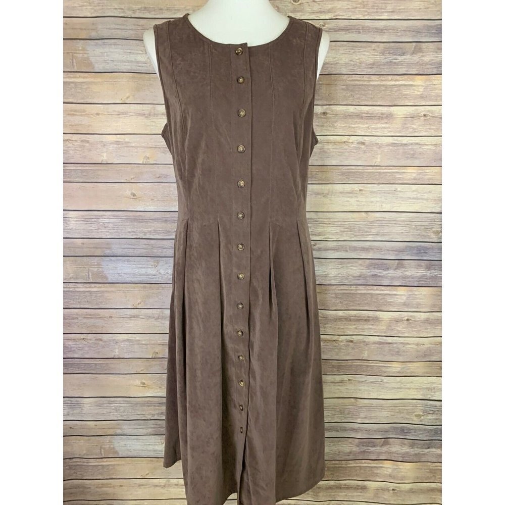 Orvis Womens Petite 12 Faux Suede Dress Brown
